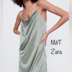 🔥NWT🔥 Zara New with Tags Satin Effect Strappy Sage Green Dress, Size Medium